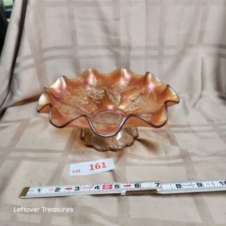 e161- antique marigold carnival glass footed bowl by Dugan Glass