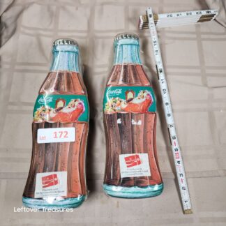 e172-  1998/1999 Coca-Cola Christmas bottle-shaped metal storage tins