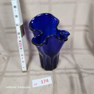 e174- Mid Century Cobalt Blue Glass Vase