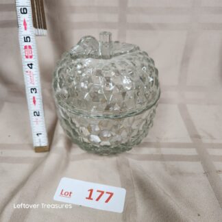 e177- vintage clear pressed glass apple candy dish