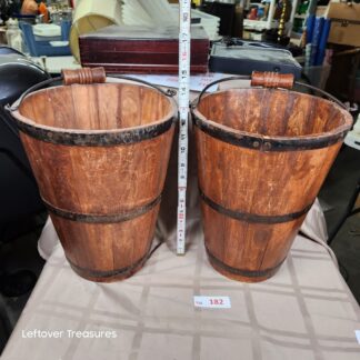 e182- antique wooden staved buckets