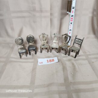 e188- vintage miniature pewter chair place card holders