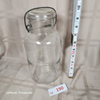 e190- vintage wire-bail clear glass canning or fruit jar