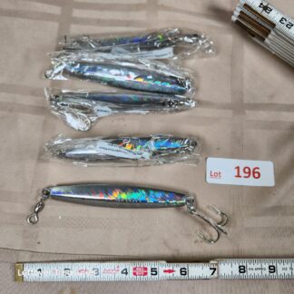 e196- silver metal fishing jigs with holographic laser finishes