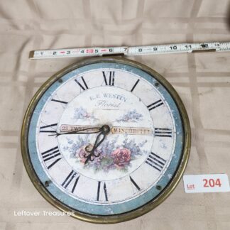 e204- Timeworks decorative wall clock E.F. Westin Florist floral face