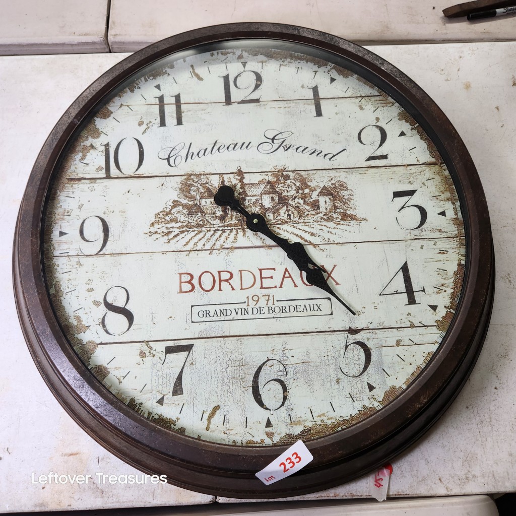 e233- very large antique-style French country wall clock 28 inch