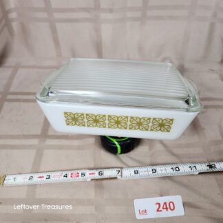 e240- Pyrex #0503 rectangular refrigerator dish in the Verde Square Flowers or Autumn Floral